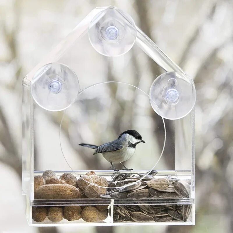 Оконная кормушка для птиц на присосках. Кормушка для птиц прозрачная. Оконная кормушка для птиц на присосках. Прозрачная кормушка. 55610 оконная кормушка для птиц, 225 мл/15 x 15 x 6 см, прозрачный.