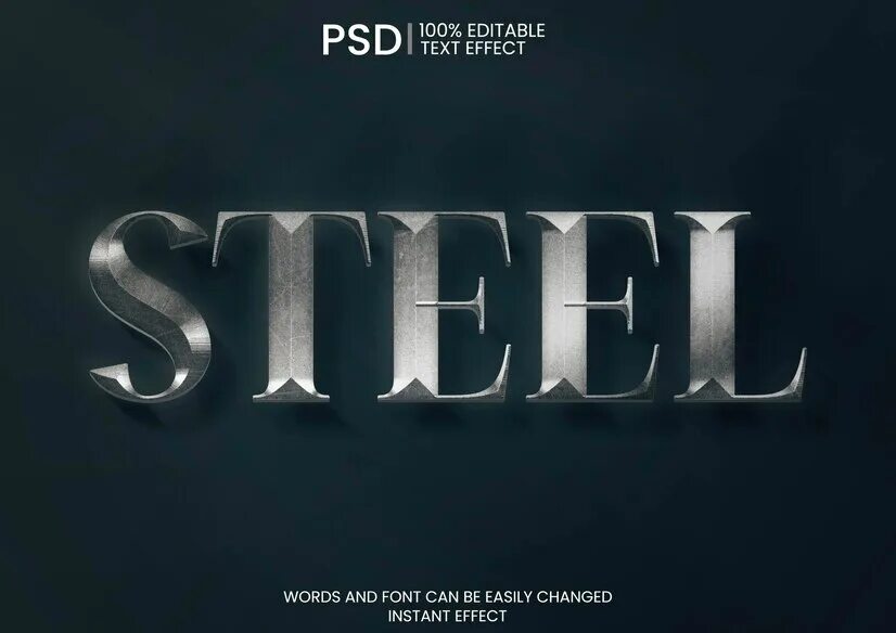 Металлический текст PSD. Стальной стиль для фотошопа. Text PSD. Metal text Effect.