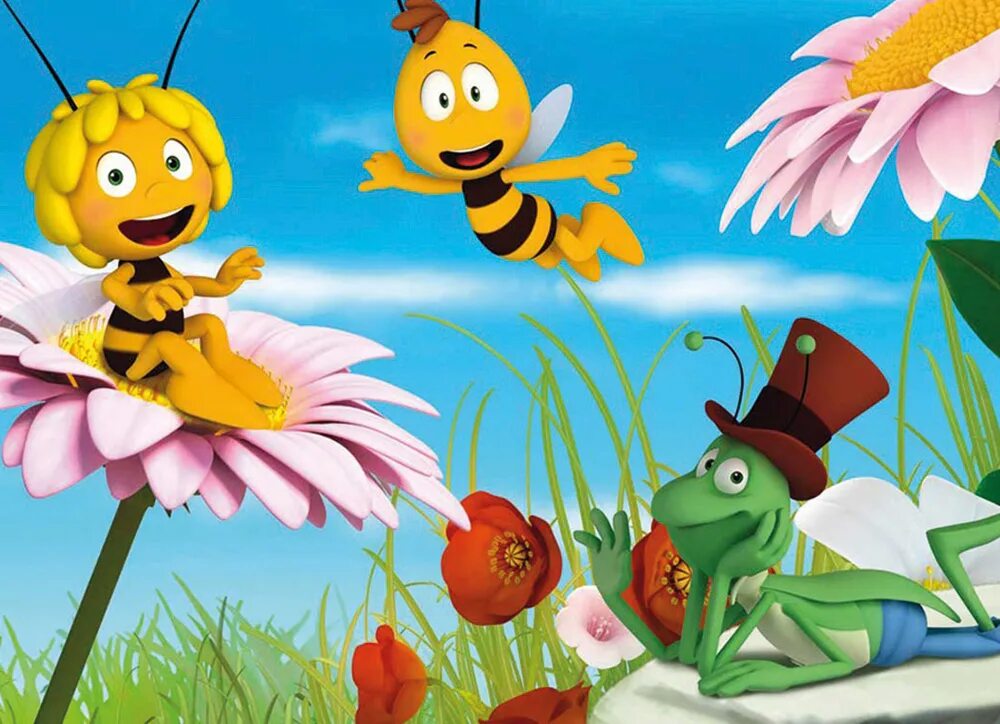 Песня май пчелки. Пчелка Майя. Пчёлка Майя кузнечик флип. Герои мультика Пчелка Майя.