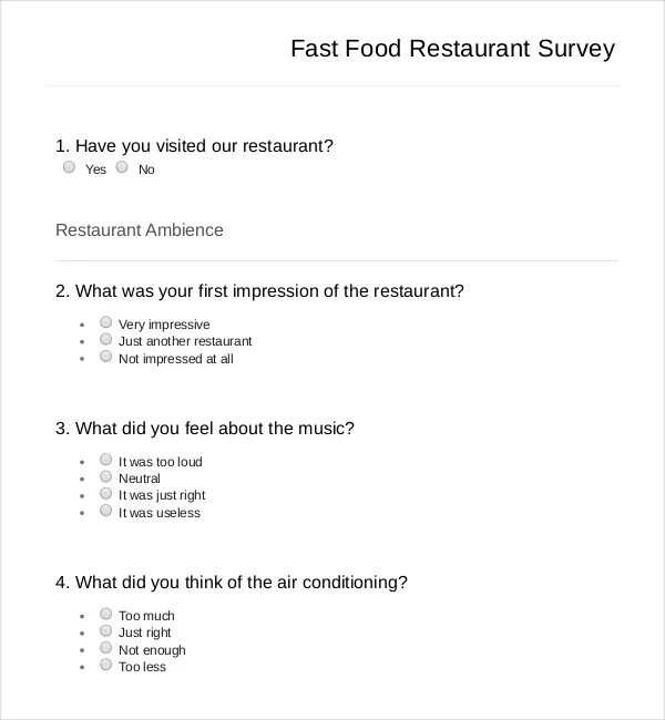 Survey examples. Restaurant surveys. food survey. questionnaire for a restaurant. food questionnaire.