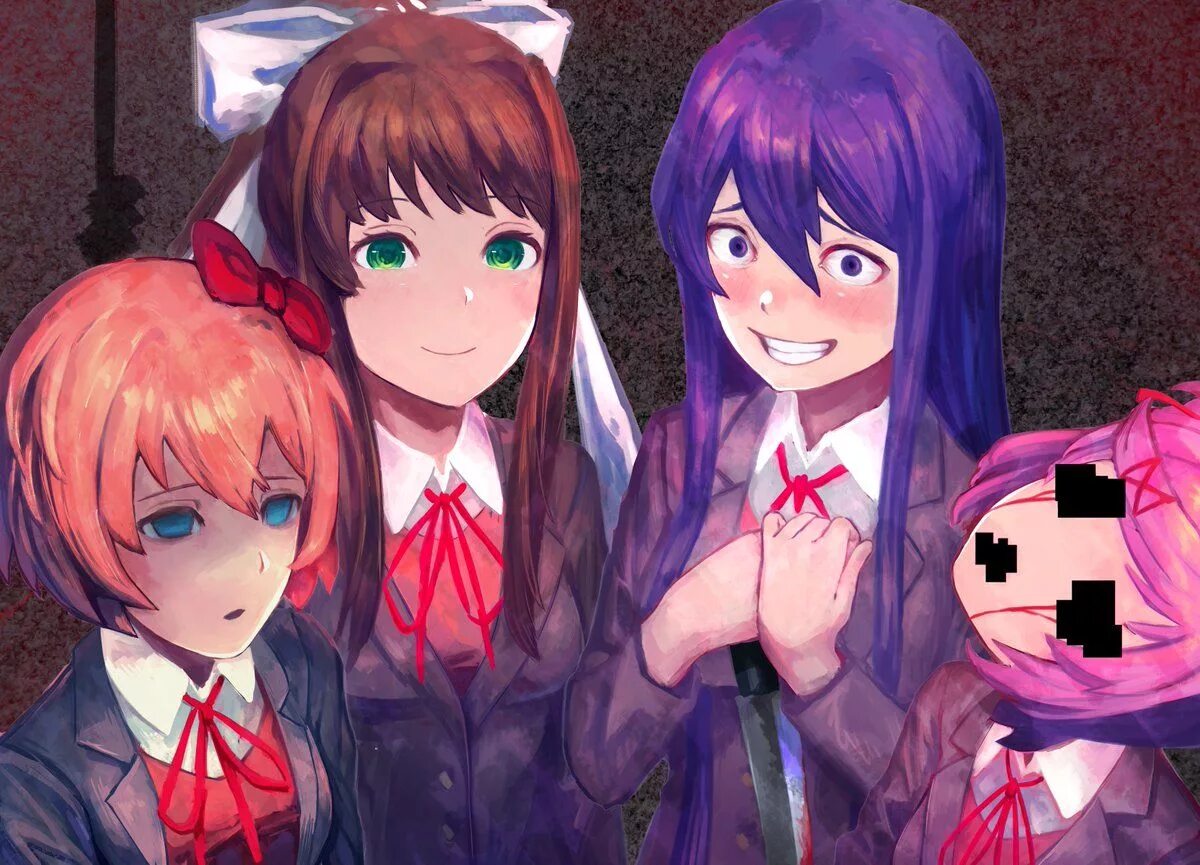 Доки доки страшно. Моника юри нацуки сайори хоррор. ddlc юри моника. смерть нацуки саёри юри моники. арт саёри доки доки.