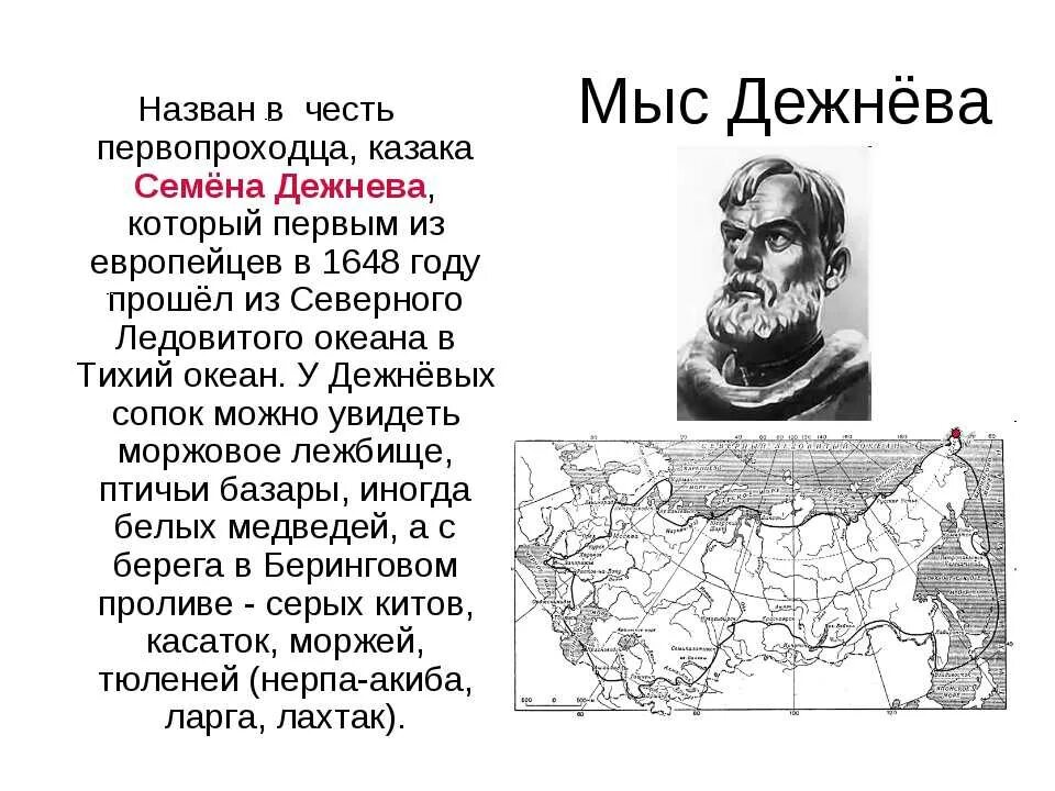 Назван в честь первого российского. Семён Дежнев географические объекты. Русский путешественник имя Дежнев. Семён Иванович дежнёв землепроходцы России.