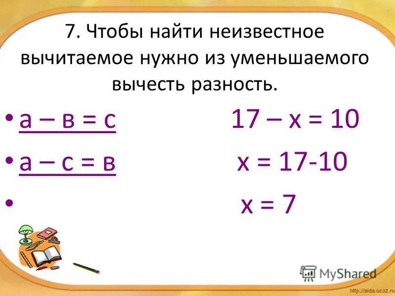 Презентация решение уравнений 3 класс школа россии. Как найти неизвестное вычитаемое 1 класс. Уравнение с неизвестным вычитаемым. Уравнение на нахождение неизвестного вычитаемого. Найти неизвестное в уравнении.