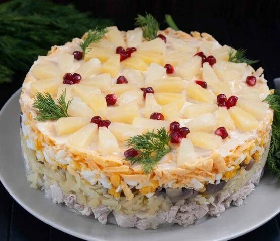 Салат с ананасом слоями рецепт
