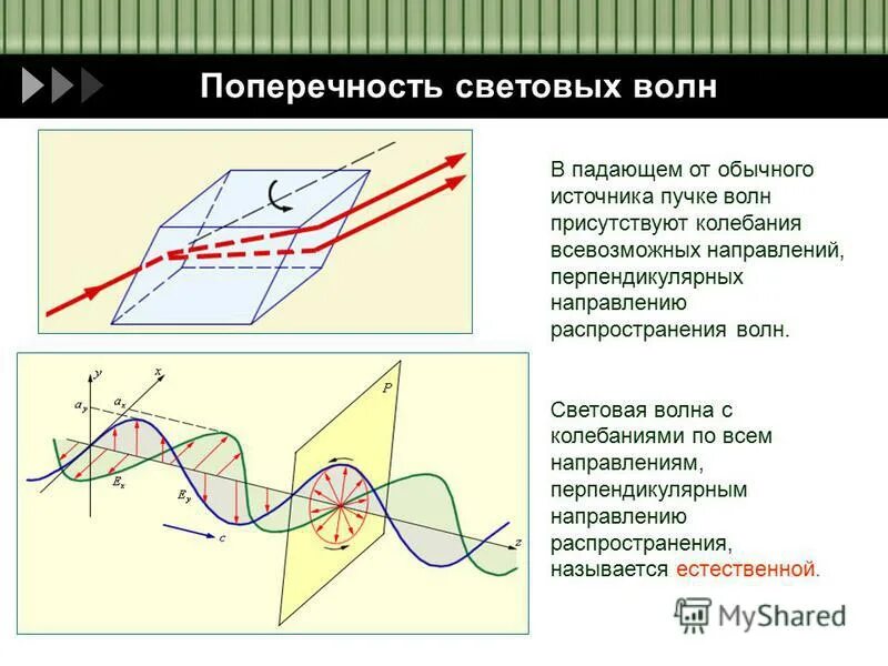 Поперечность световых волн. Поперечность световых волн и электромагнитная теория света. Поперечность световых волн кратко. Распространение волн в пространстве. Электромагнитная волна распространяется в направлении