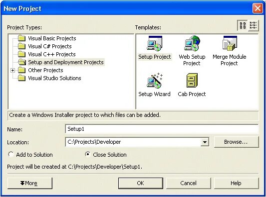 Окно New Project. Окно New визуал. Deploy Project. Other Project Types -> Setup and Deploymen.
