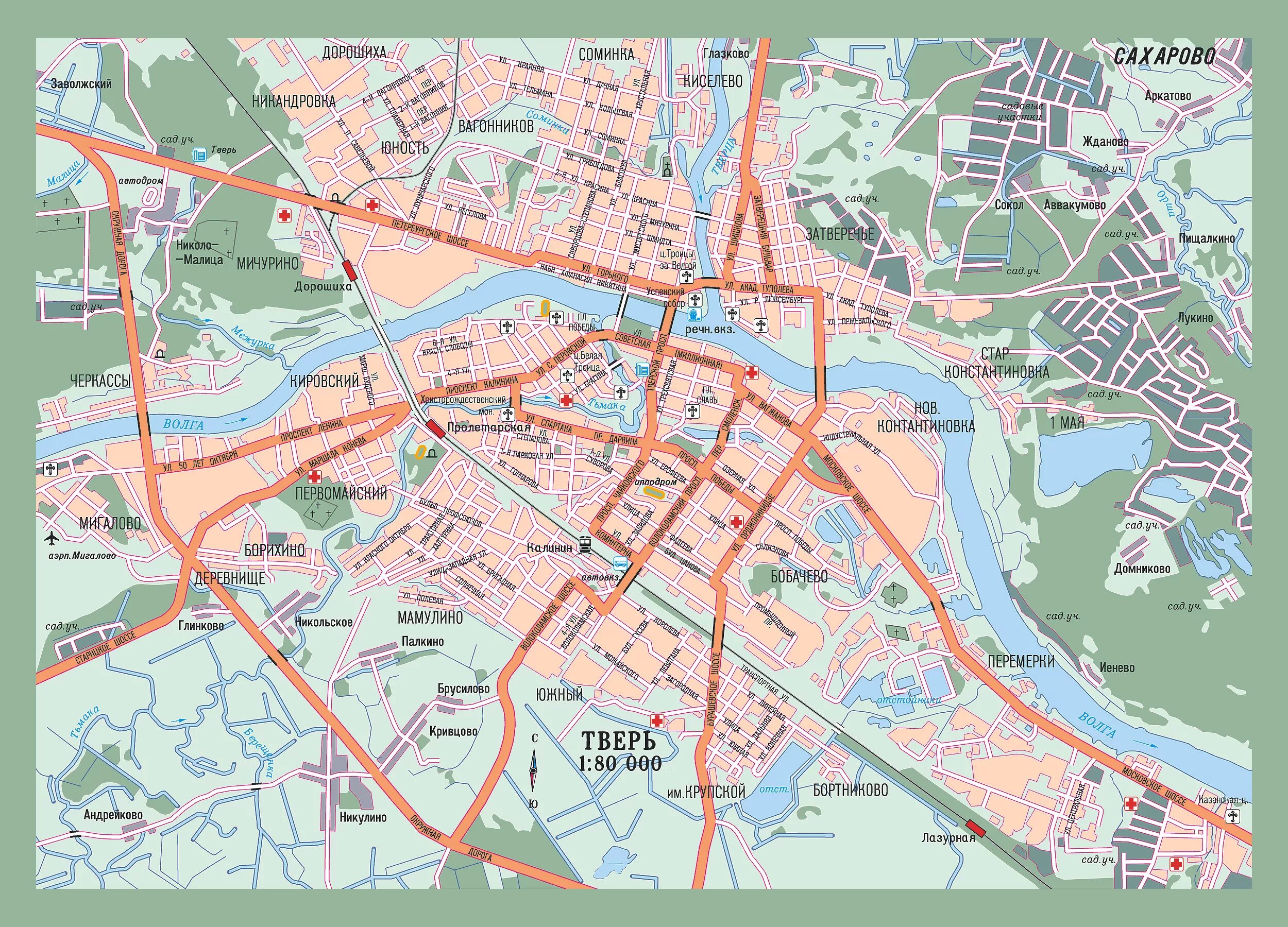 Карта тверь с улицами подробно