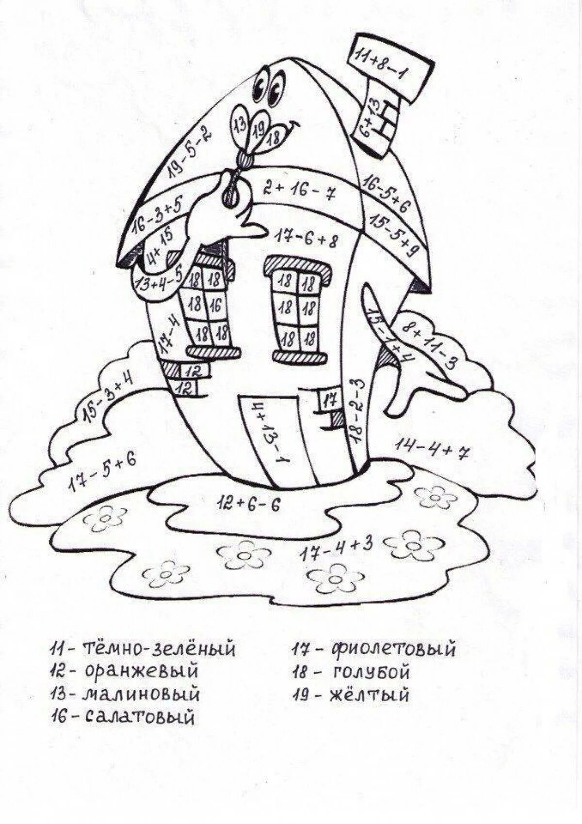 Раскраска с примерами до 20. Картинки с примерами для раскрашивания. Математическая раскраска. Рисунки с примерами для раскрашивания. Математическая раскраска на сложение.