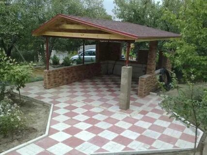 Беседка с полом плиткой