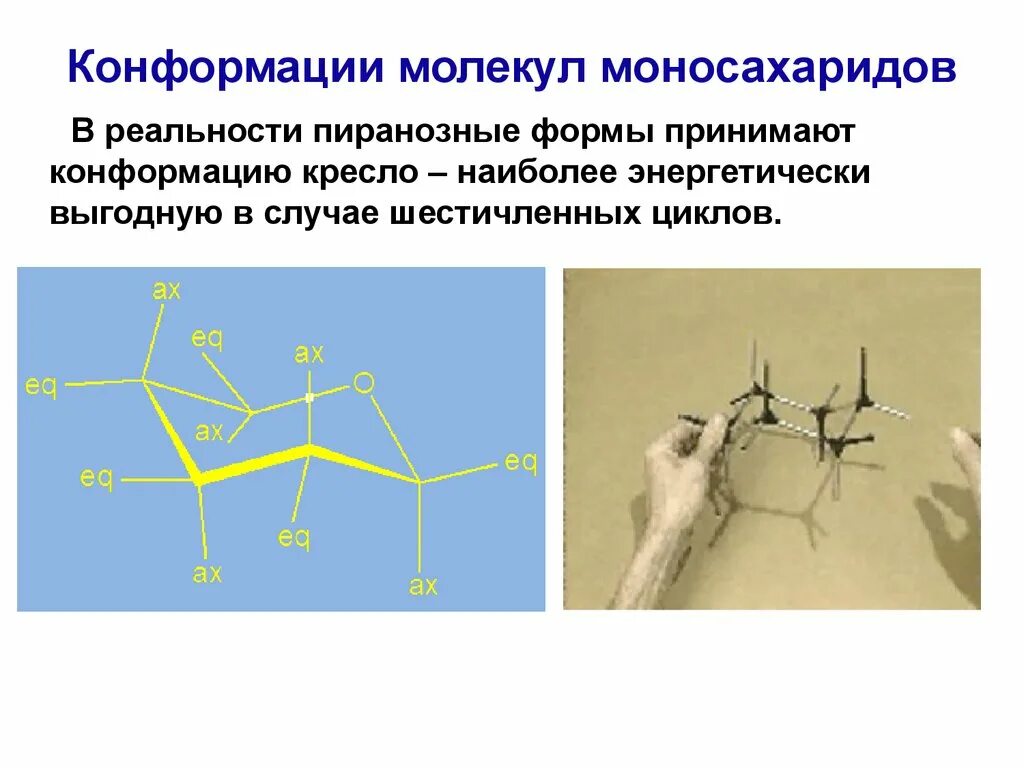 Конформация молекулы. Конформации моноз. 1) Конформационная изомерия моносахаридов. Конформации пиранозных форм моносахаридов. Конформации шестичленных циклов.