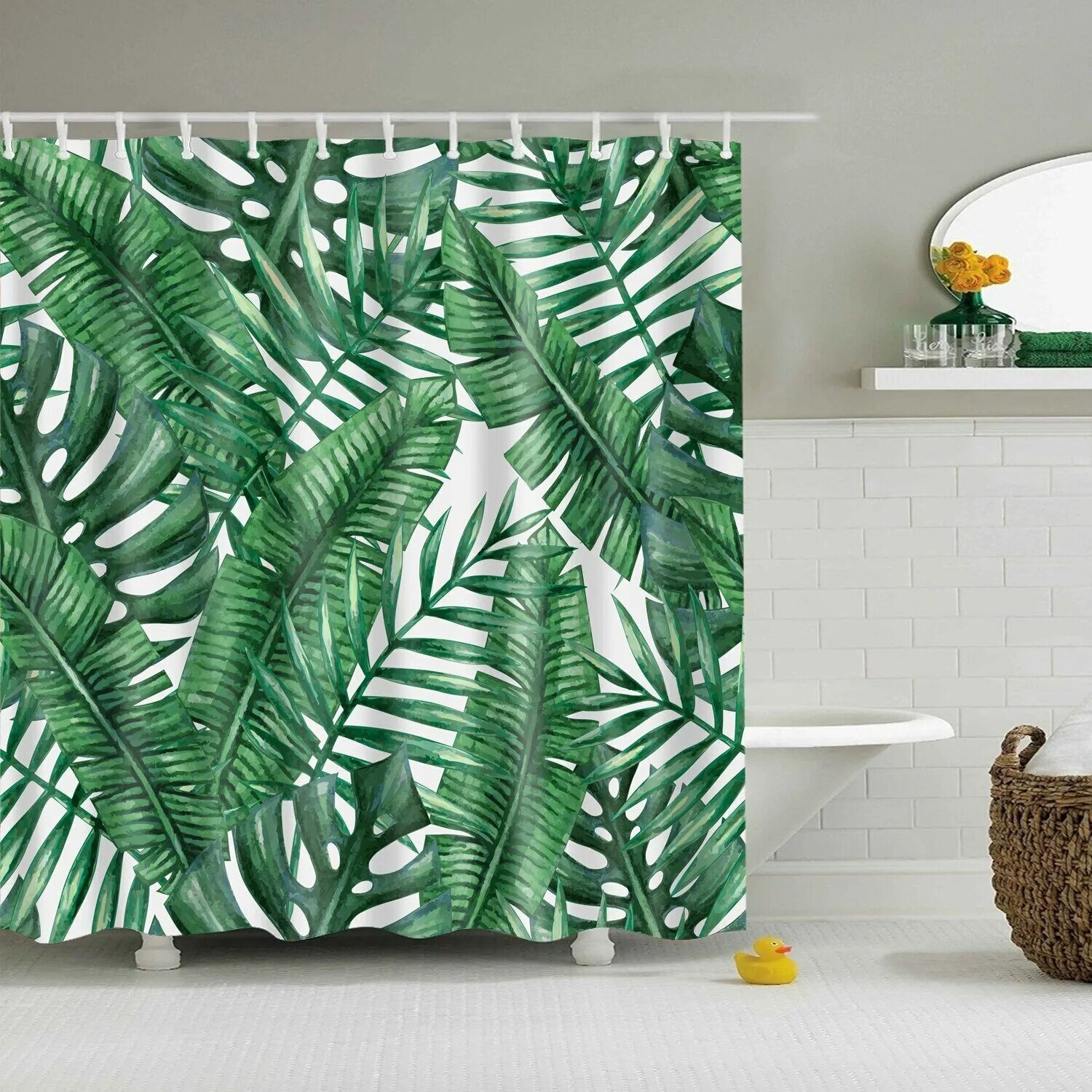 Tropical shop. Штора для ванной "листья монстеры", 145*180 см. Штора в ванную тропики. Шторы с тропическими листьями. Зеленая занавеска для ванной.