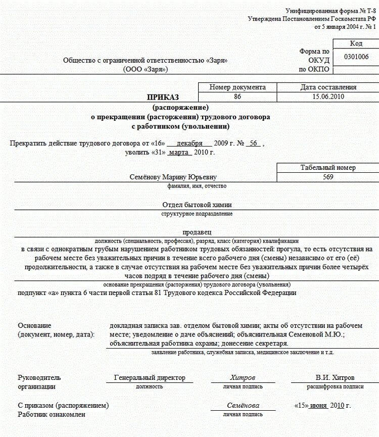 Пример приказа об увольнении за прогул образец. Шаблон приказа на увольнение сотрудника образец. Бланк приказа распоряжение об увольнении работника образец. Образец заполнения приказа об увольнении за прогулы образец. Увольнение работника на больничном по собственному желанию