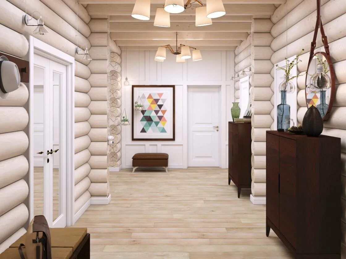 Интерьер в деревянном доме из бруса. Прихожая в доме из бруса. Интерьер прихожей в деревянном доме. Прихожая в деревянном доме. Прихожая в бревенчатом доме.