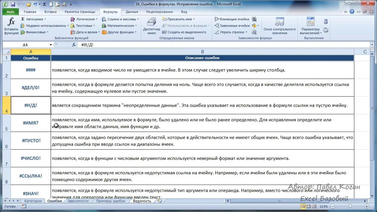 Ошибка excel означает