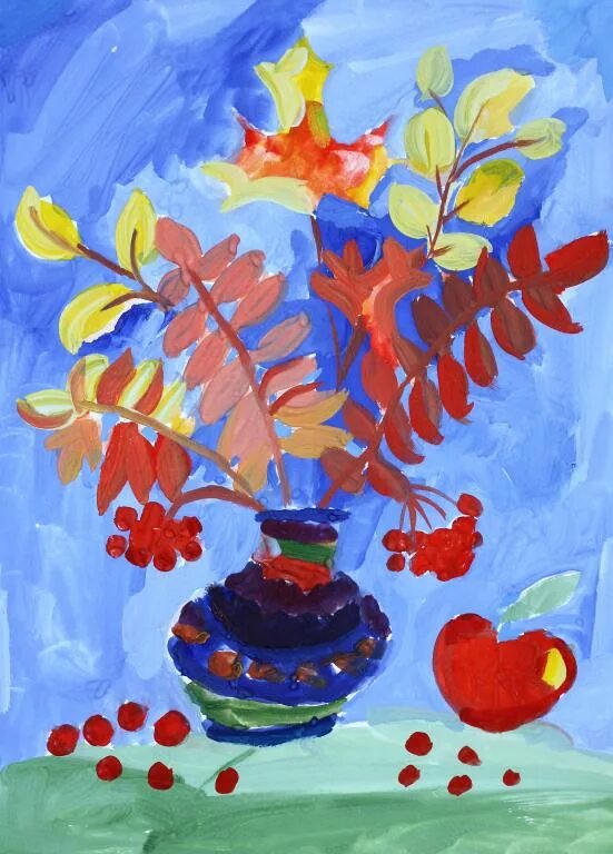 Осенний натюрморт для детей. Композиция из осенних листьев в вазе. Осенний букет изо 6 класс. Осенний букет рисунок. Осенний букет изо.