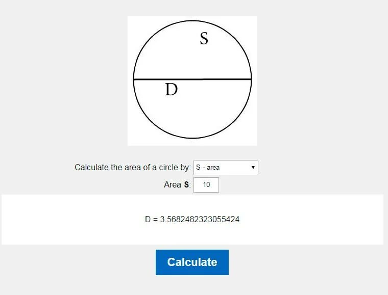 Калькулятор круга через диаметр