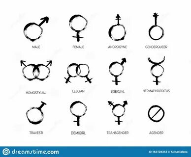 Grunge Gender icon set with different sexual symbols female, male, bisexual, agender,...