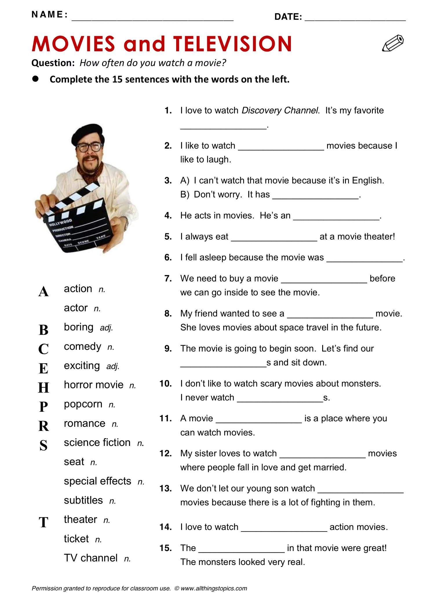 Tv programmes words. Английский по фильмам Worksheets.