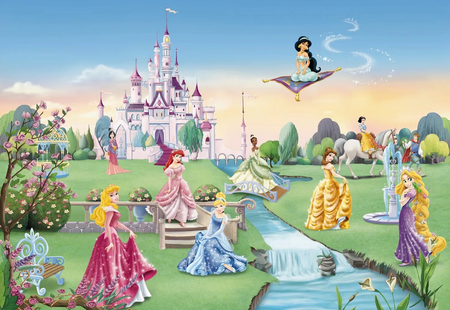 Королевство принцессы. Фотообои Komar Disney Princess. Фотообои "Disney Princess Park". Замок Авроры Дисней. Фотообои Komar Disney Princess Park 8-4109 254х368 см.