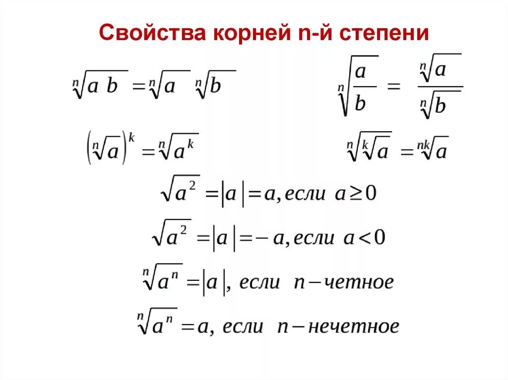 Корень степени п свойства