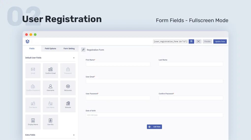 User Registration. User profile form. Registration Preview.