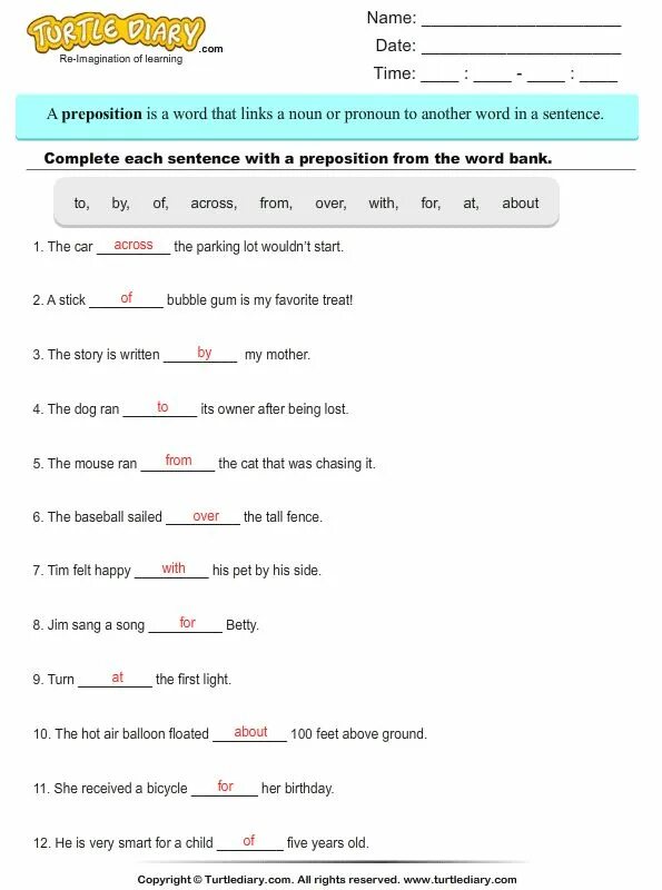 Complete answers. Choose the correct preposition в английском. Complete the sentences with the prepositions. Sentenced preposition. Complete the sentences with the right prepositions.