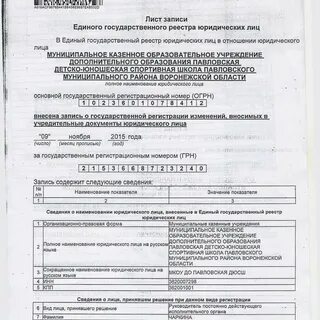 Лист регистрации юр лица