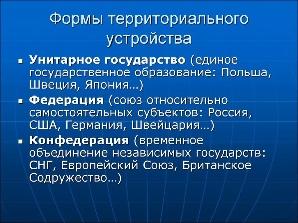 Виды форм территориального устройства. Формы территориального устройства. Формы государственного территориального устройства. Форма государственно-территориального уст. Формы территориального устройства государства.