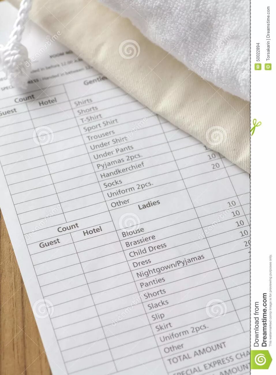 Guest count. Guest laundry &amp; valet service form.