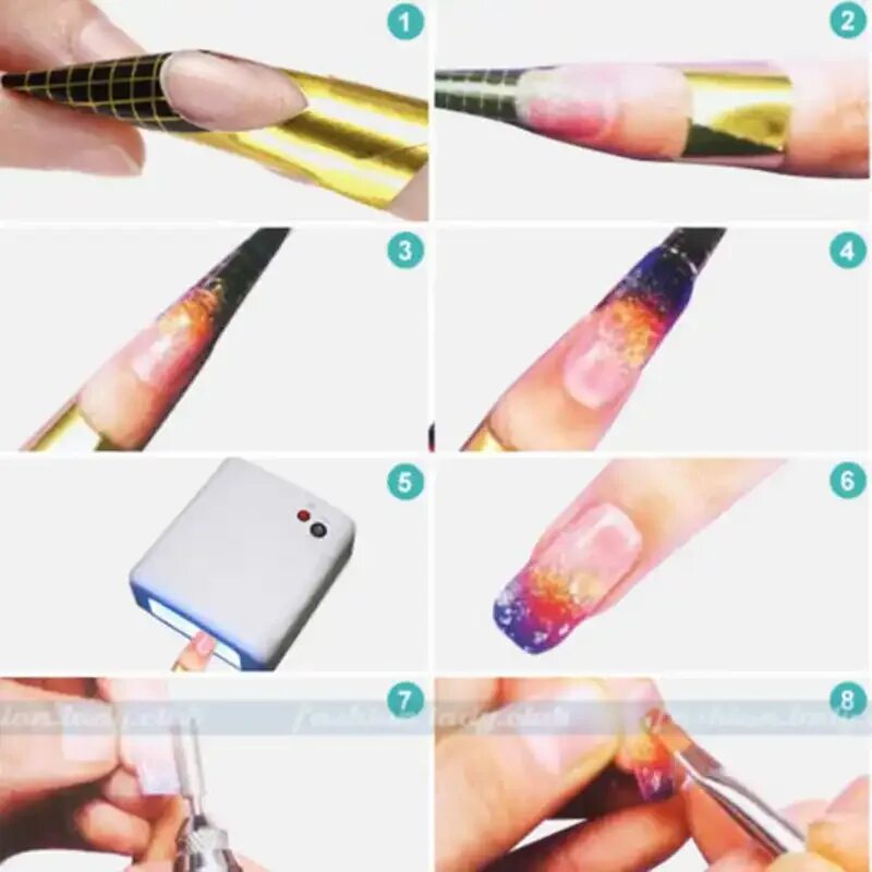 Наращивание акрилом пошагово. Как сделать наращивание без форм. Бумажные формы для наращивания ногтей. Наклейки для наращивания ногтей гелем. Наращивание ногтей гелем пошагово.