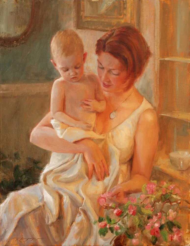 "мать и дитя", жук, 1906. живопись владимира волегова детство. живопись владимира волегова детство. картина женшина сребенком на руках. волегов владимир художник картины мать и дитя.