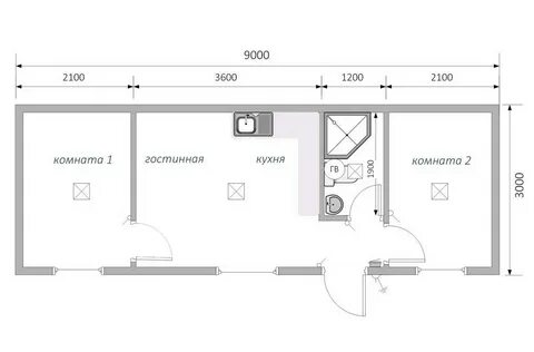 Планировка бытовки 6х3 с душем и туалетом
