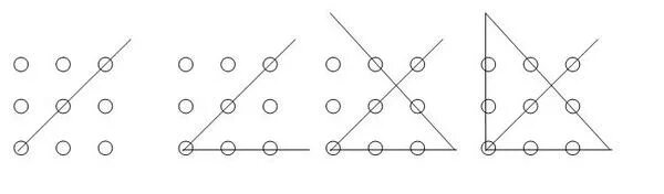 Соединить 9 точек квадрата. Головоломка 9 точек 4 линии. Соединить 9 точек четырьмя линиями. Четырем прямыми 9 точек. Соединить девять точек.