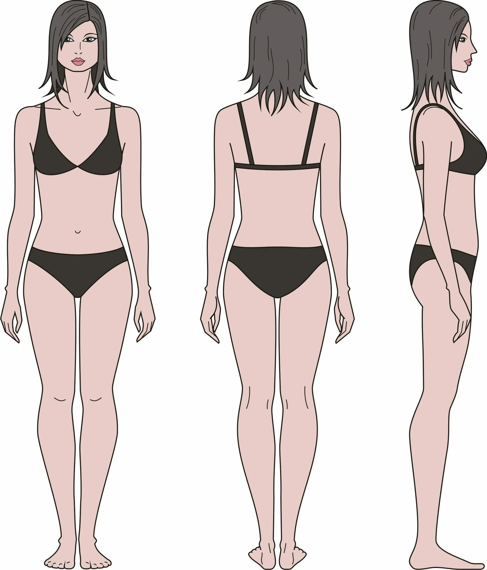 Фигура мужчины и женщины. Туловище человека. Фигура для эскизов одежды. Стрижка кончиков на длинные волосы. Сделать спереди.