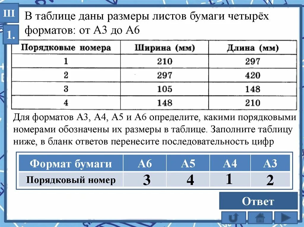 Форматы листа огэ математика