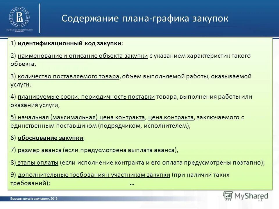 Содержание 11. Высшая школа закупок. код объекта закупки. содержание идентификационный код закупки по 44 фз. закупки 1 уровня по 44.