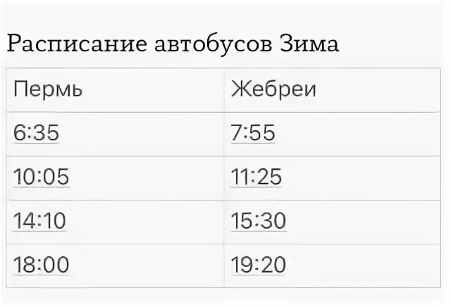 Расписание автобусов пермь жебрей