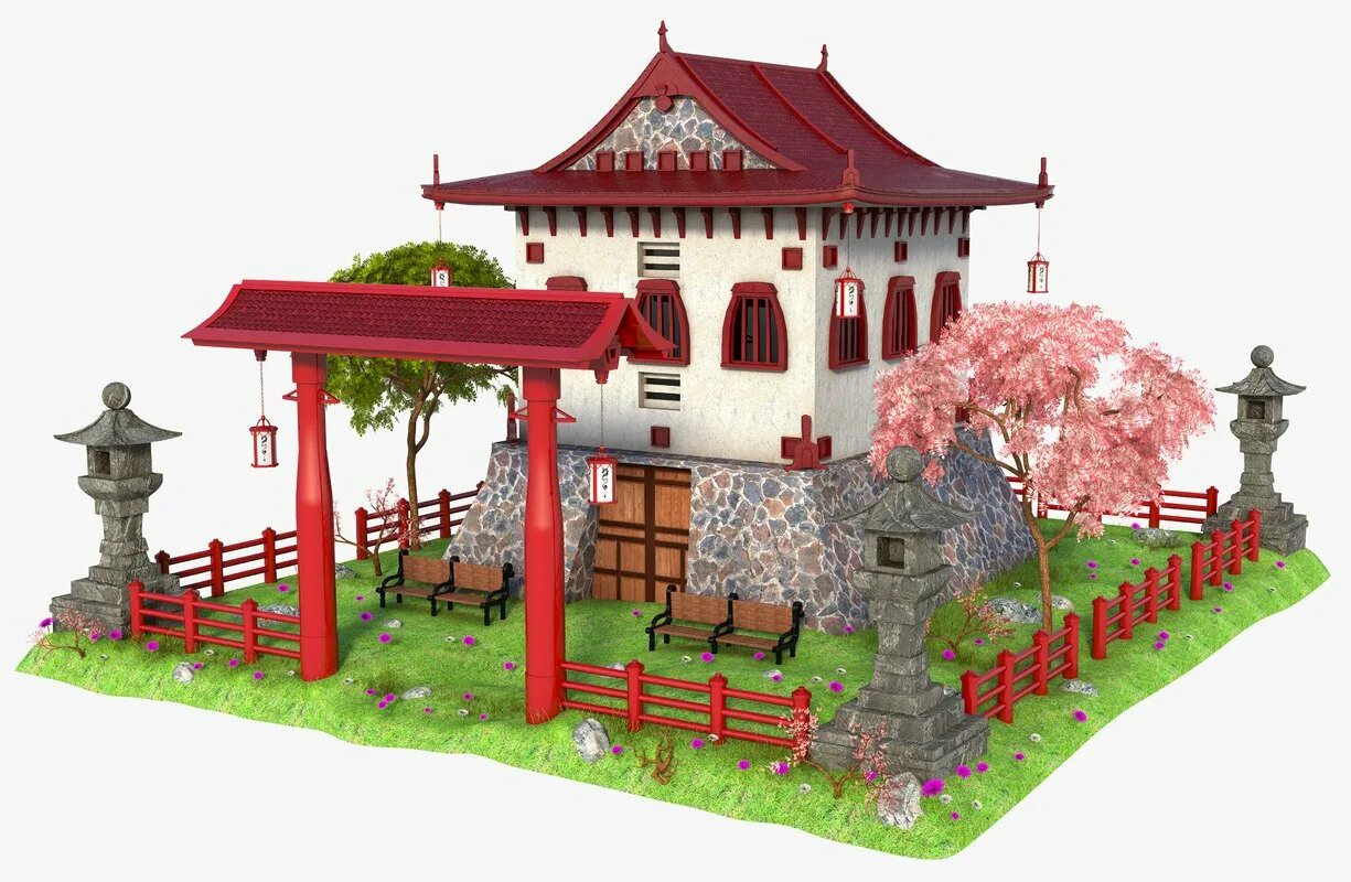 Китайские дома купить. Святилище Япония 3д модель. Японский храм 3д. Домик японский. Домик в китайском стиле.
