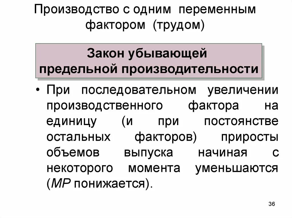 Производство с одним переменным фактором. Производственная функция с одним переменным фактором. Производство фирмы с одним переменным фактором. Производственная функция с одним переменным фактором трудом. Закон убывающей производительности производства