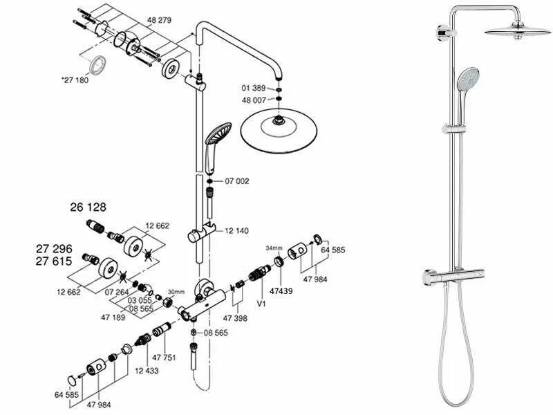 Подключение душевой системы с термостатом Душевая система Ideal Standard Ceraflex BC447AA Хром купить в интернет-магазин