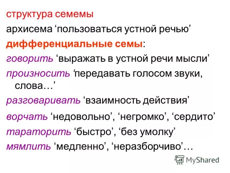 Значение слова поговорила. Архисема. Дифференциальные Семы. Компонентный анализ значения в лингвистике. Архисема примеры.