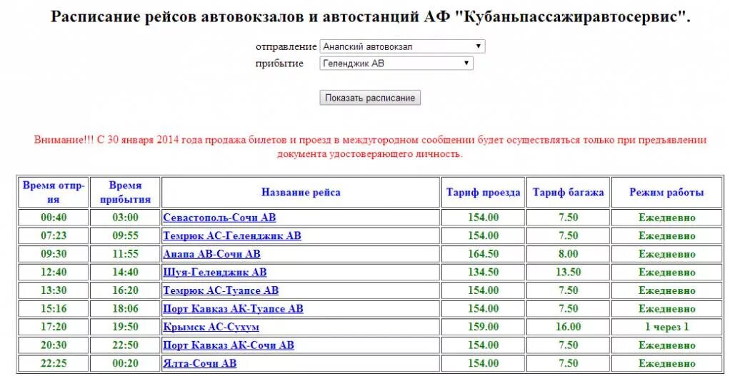 Расписание центрального автовокзала краснодара