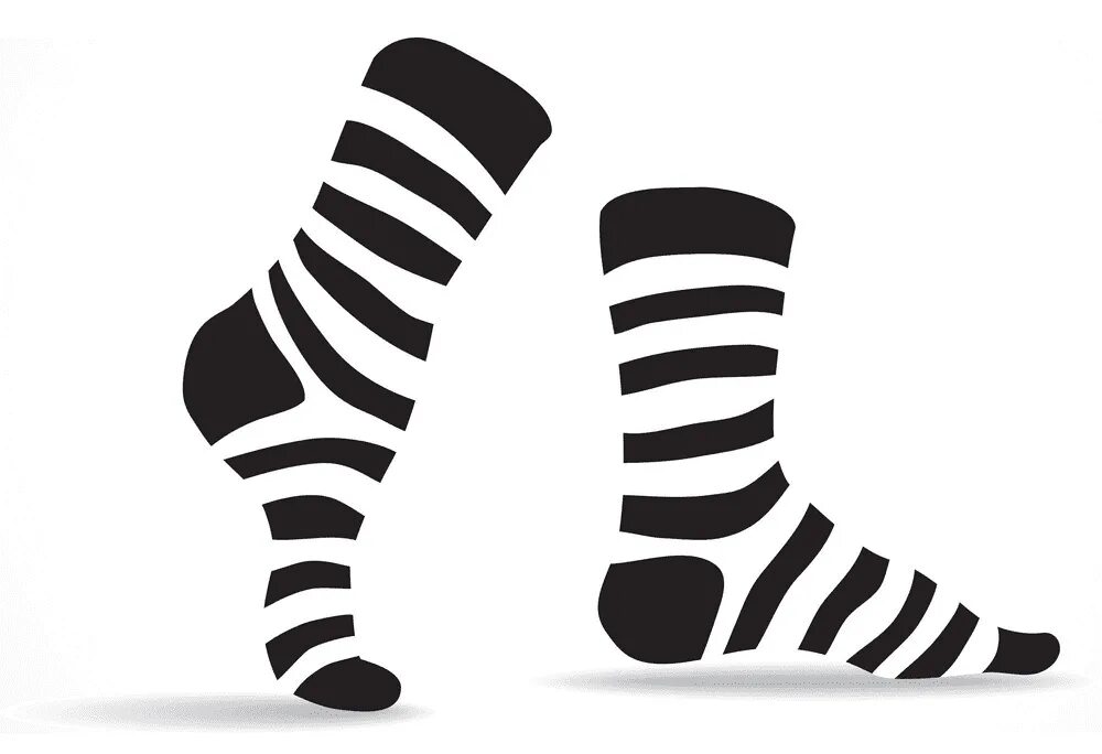 Черно белые носочки. Полосатые носки. Носки силуэт. Носки на белом фоне. Векторный носок.