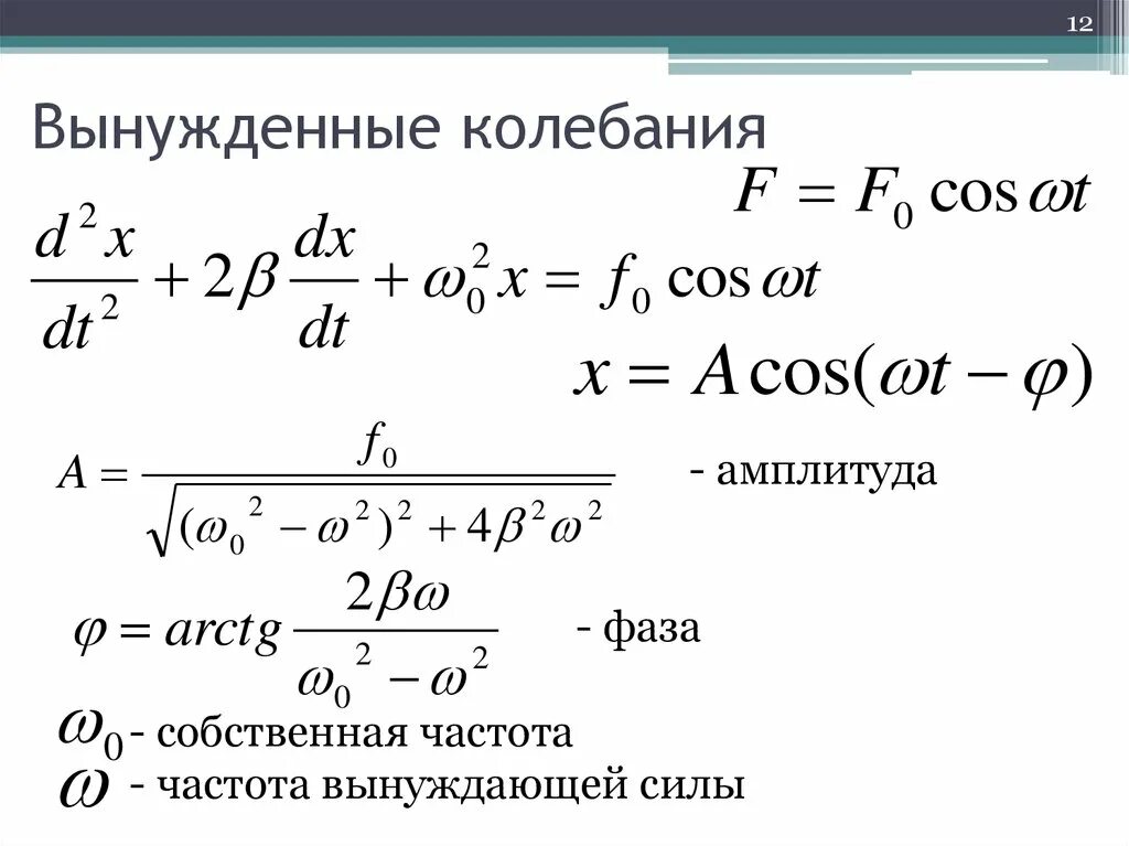 Чему равна собственная частота. Формула амплитуды установившихся вынужденных колебаний. Формула вынужденных гармонических колебаний. Дифференциальное уравнение вынужденных колебаний формула. Амплитуда установившихся вынужденных колебаний вывод формулы.