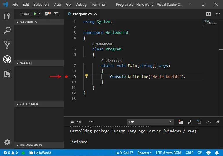 Vs code открыть папку. Точки останова visual studio. отладчик visual studio. точки останова. visual studio code. visual studio code c#.