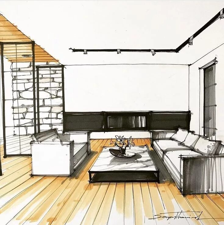 Andrii Bondarenko on Instagram: "Living room sketch #interiorsketch #interiorill