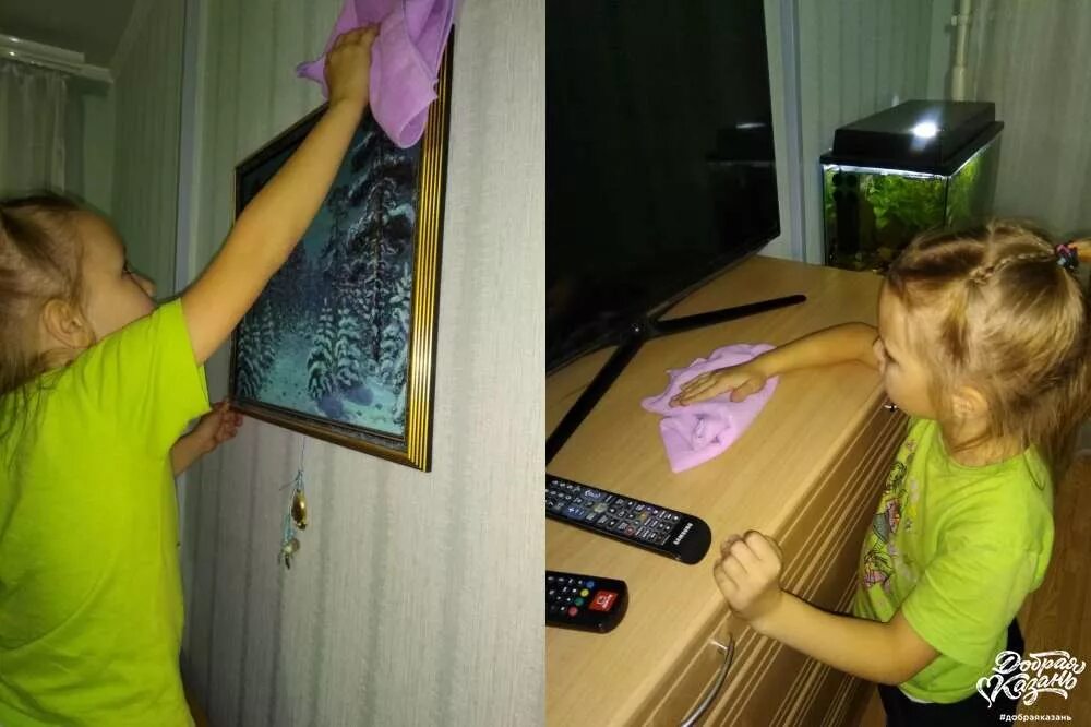 девочка убирается в комнате. уборка в детской. вытирать пыль. девочка вытирает пыль. ребенок протирает пыль.