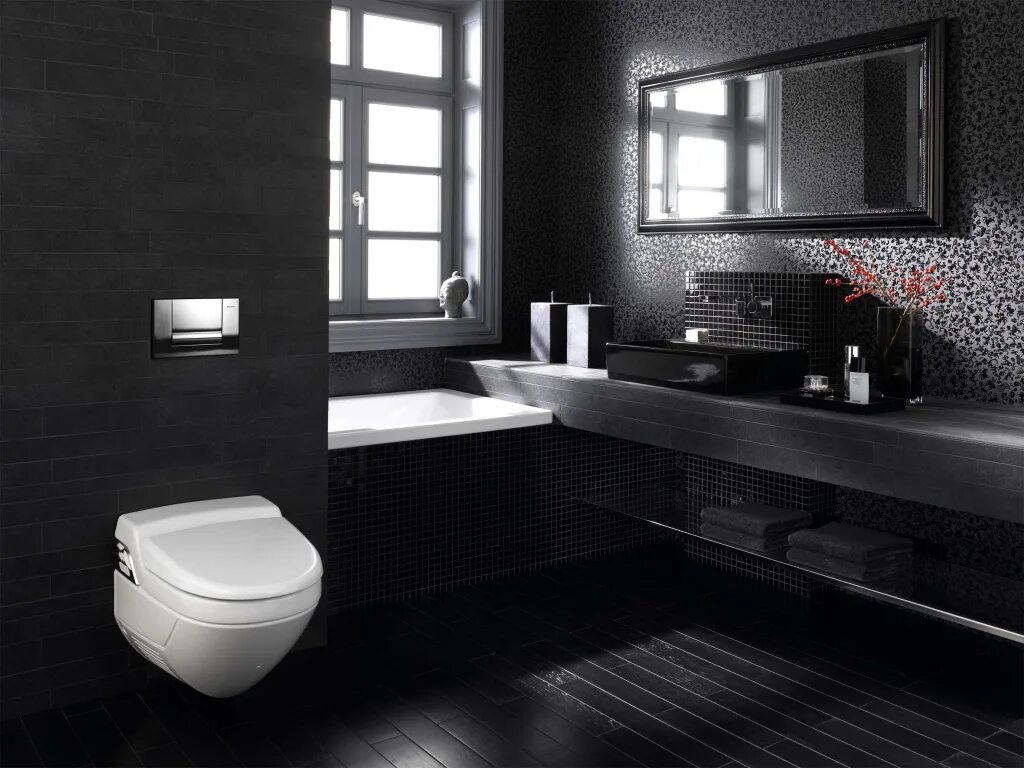 Черная ванная комната. Ванная с черной плиткой. Черная плитка в ванной. Ванная в черном цвете. Ванная комната темного цвета