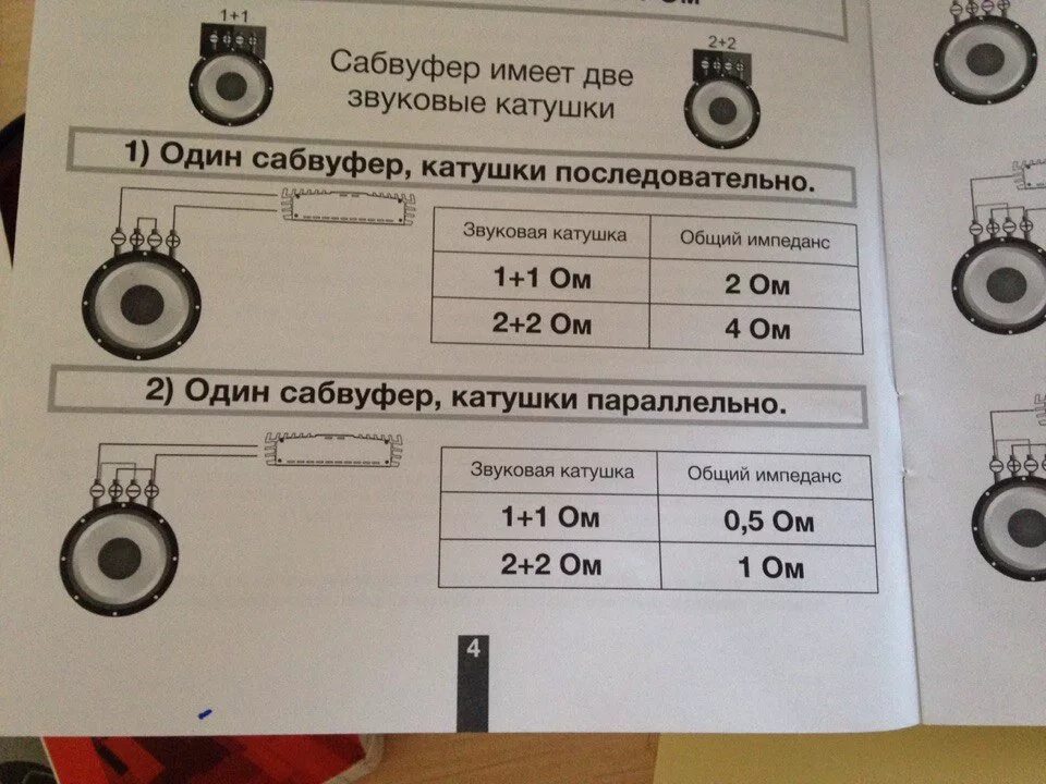 Дли 2 ом. Схема подключения сабвуфера 1 катушка 4 ом. Как подключить саб с катушками 2+2 в 1 ом. Коммутация сабвуфера 1+1 в 1 ом. Схема подключения сабвуфера с катушками 2+4 в 1 ом.