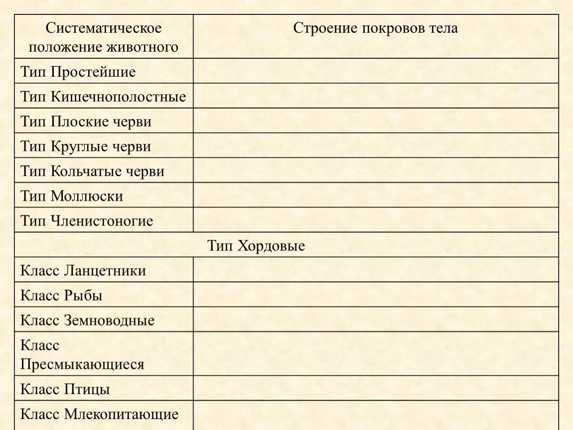 Контрольная работа по биологии покровы тела. Таблица по биологии 7 класс покровы тела. Систематическое положение животного строение. Покровы тела животных таблица. Тип простейшие строение покровов тела.